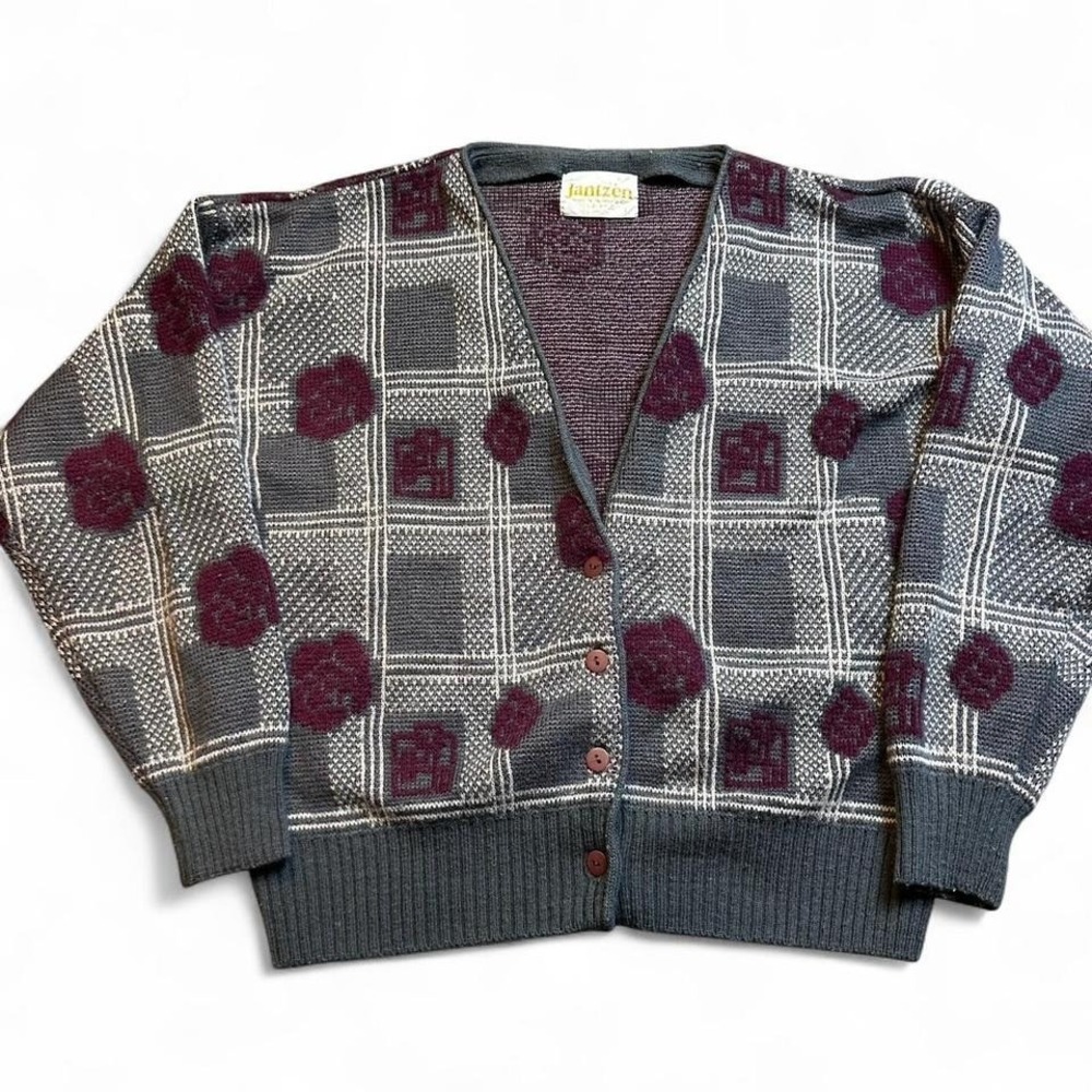 Vintage Jantzen‎ geometric abstract preppy academia cardigan sweater fits medium